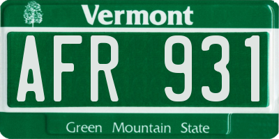 VT license plate AFR931
