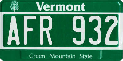 VT license plate AFR932