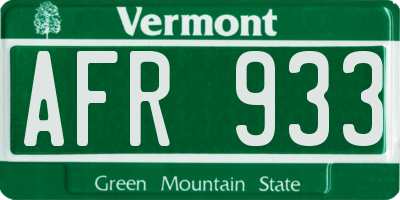 VT license plate AFR933