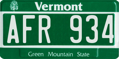 VT license plate AFR934