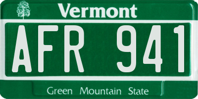 VT license plate AFR941