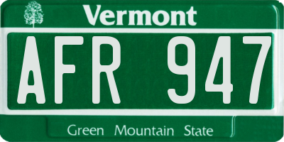 VT license plate AFR947