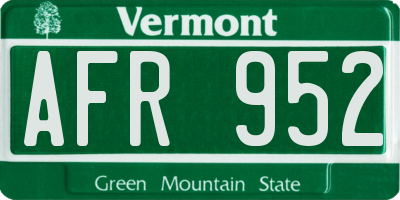 VT license plate AFR952