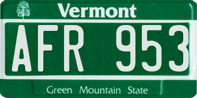 VT license plate AFR953