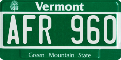VT license plate AFR960