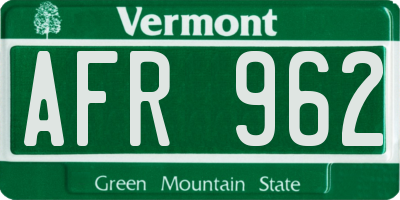 VT license plate AFR962