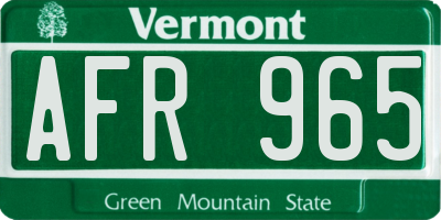VT license plate AFR965