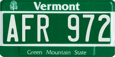 VT license plate AFR972