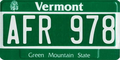 VT license plate AFR978