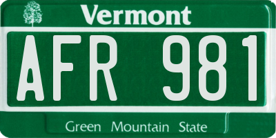 VT license plate AFR981
