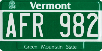 VT license plate AFR982