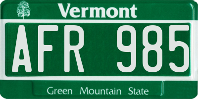 VT license plate AFR985