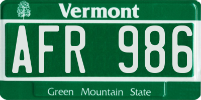 VT license plate AFR986