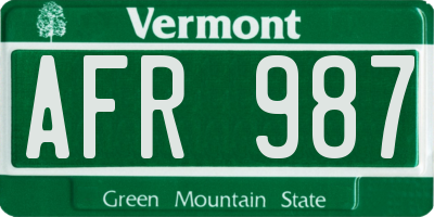 VT license plate AFR987