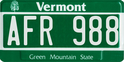 VT license plate AFR988