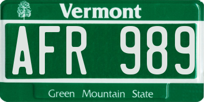 VT license plate AFR989