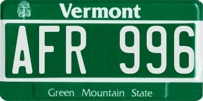 VT license plate AFR996