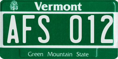 VT license plate AFS012