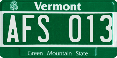 VT license plate AFS013