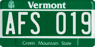 VT license plate AFS019