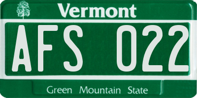 VT license plate AFS022