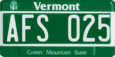 VT license plate AFS025