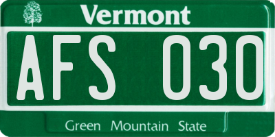 VT license plate AFS030