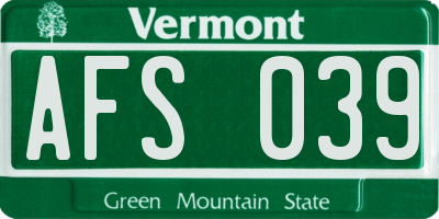 VT license plate AFS039