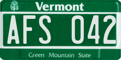 VT license plate AFS042