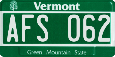 VT license plate AFS062