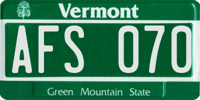 VT license plate AFS070