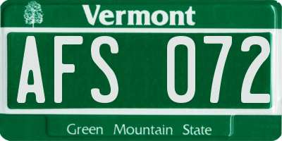 VT license plate AFS072