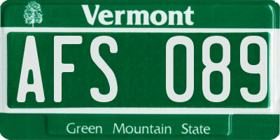 VT license plate AFS089