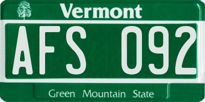 VT license plate AFS092