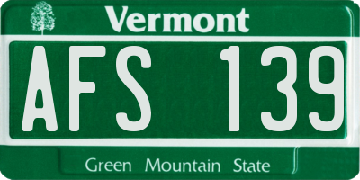 VT license plate AFS139