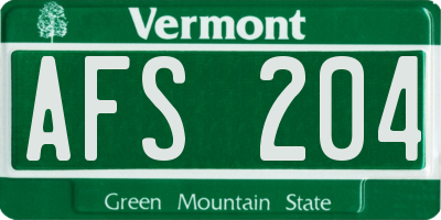 VT license plate AFS204