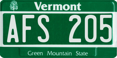 VT license plate AFS205