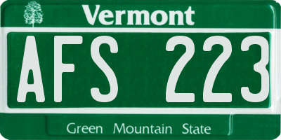 VT license plate AFS223