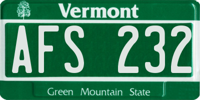 VT license plate AFS232