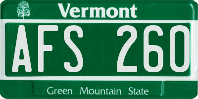 VT license plate AFS260
