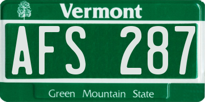 VT license plate AFS287