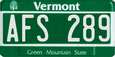 VT license plate AFS289