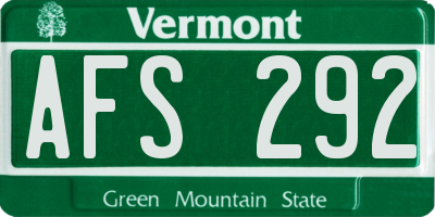 VT license plate AFS292