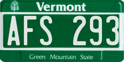 VT license plate AFS293