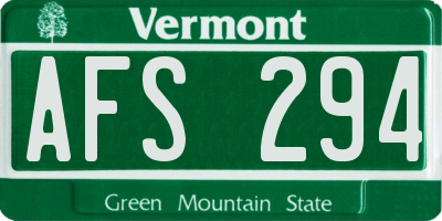 VT license plate AFS294