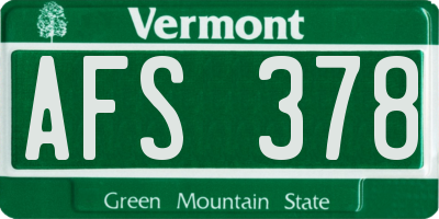 VT license plate AFS378