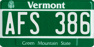 VT license plate AFS386