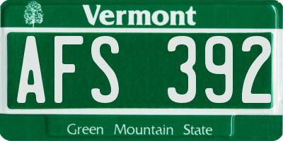 VT license plate AFS392