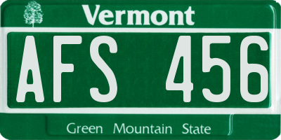 VT license plate AFS456
