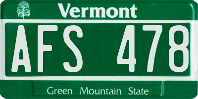 VT license plate AFS478